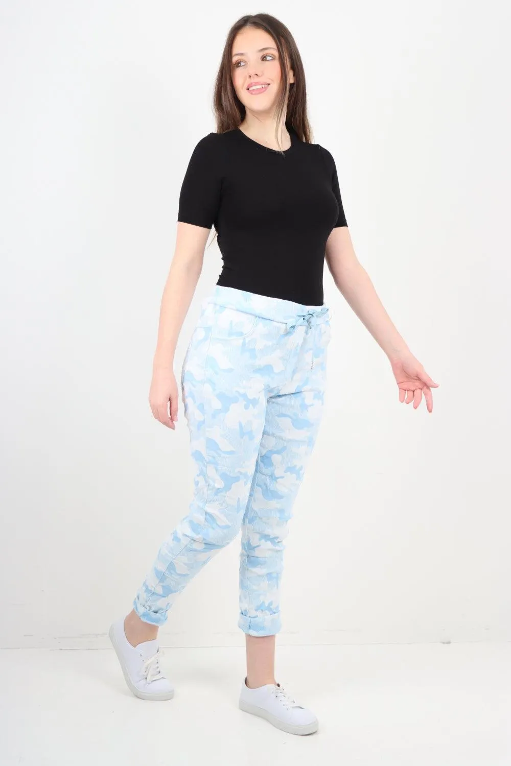 Magic Stretched Tie Pockets Printed Trousers