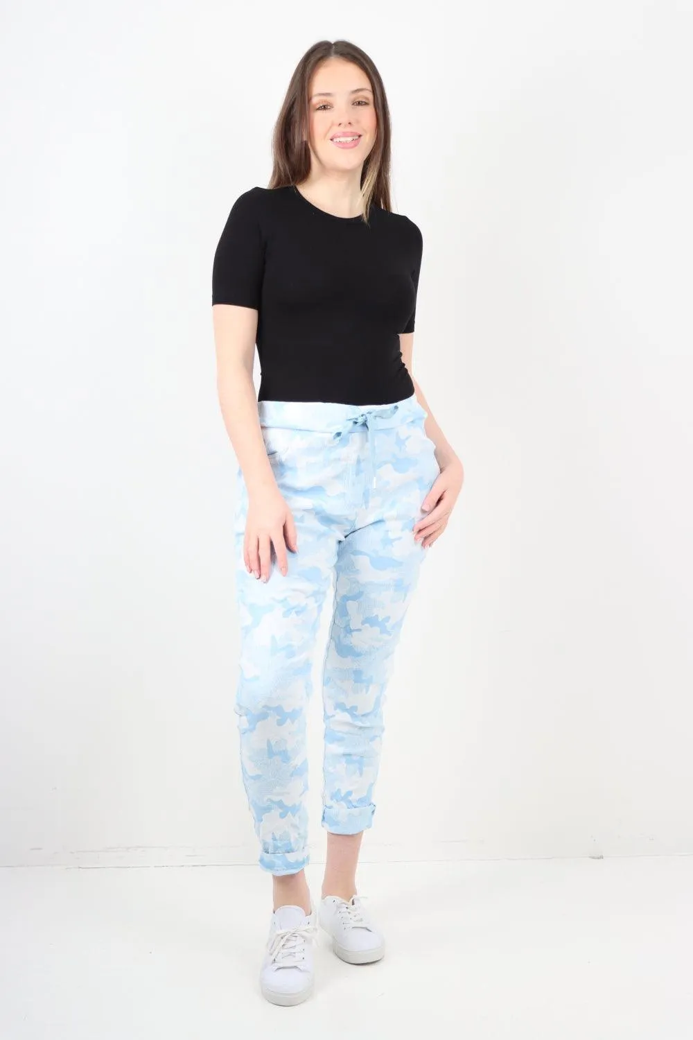 Magic Stretched Tie Pockets Printed Trousers