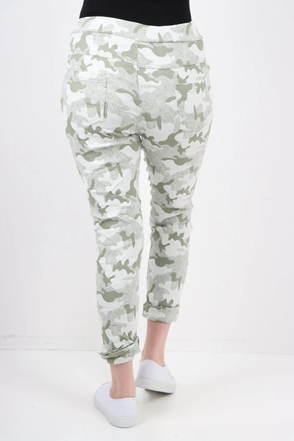 Magic Stretched Tie Pockets Printed Trousers