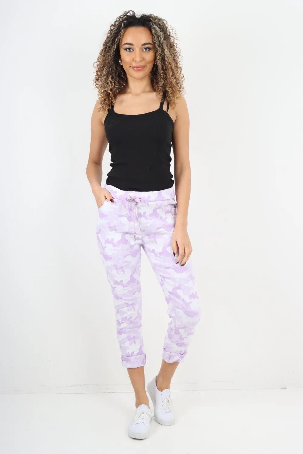 Magic Stretched Tie Pockets Printed Trousers