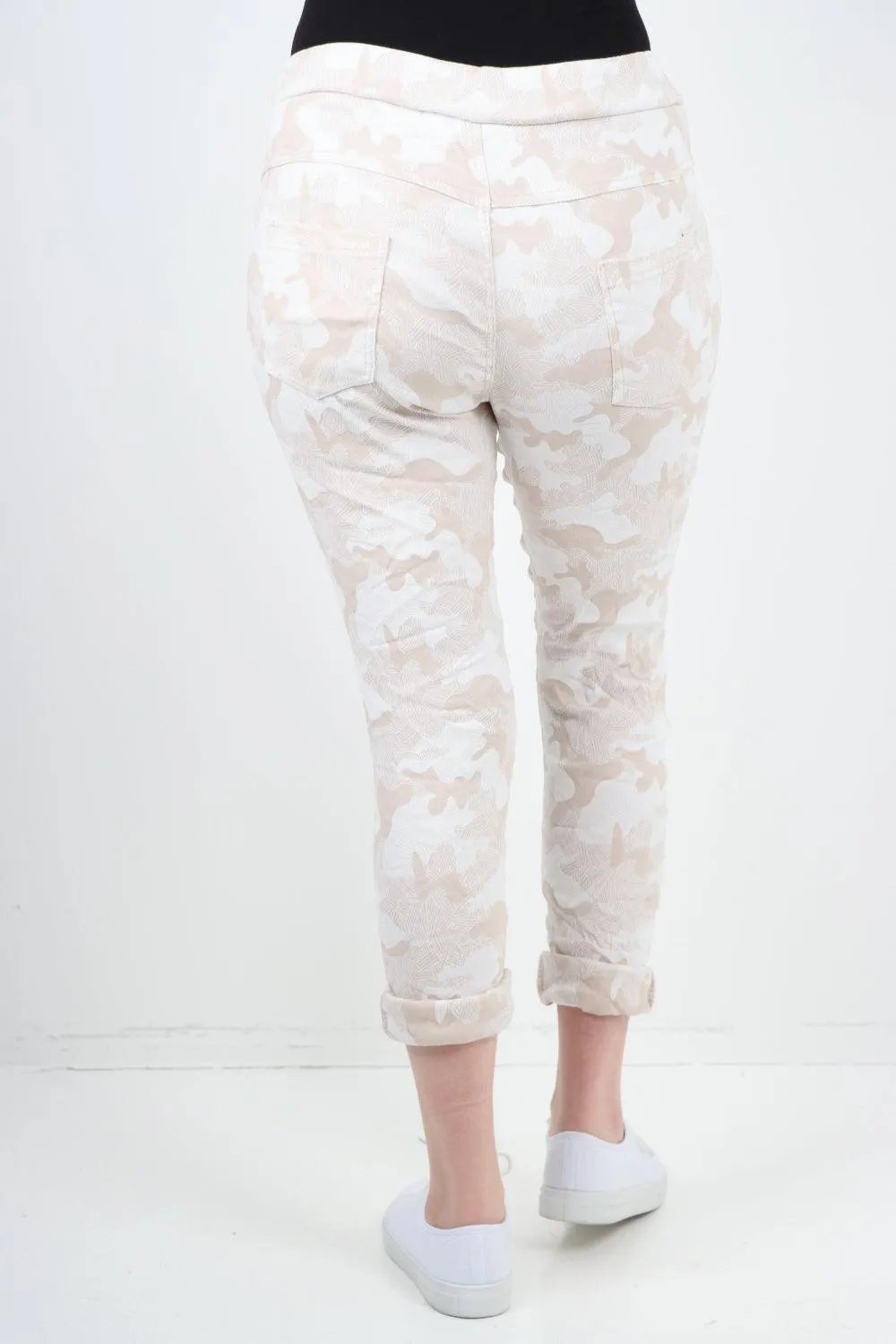 Magic Stretched Tie Pockets Printed Trousers