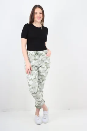 Magic Stretched Tie Pockets Printed Trousers