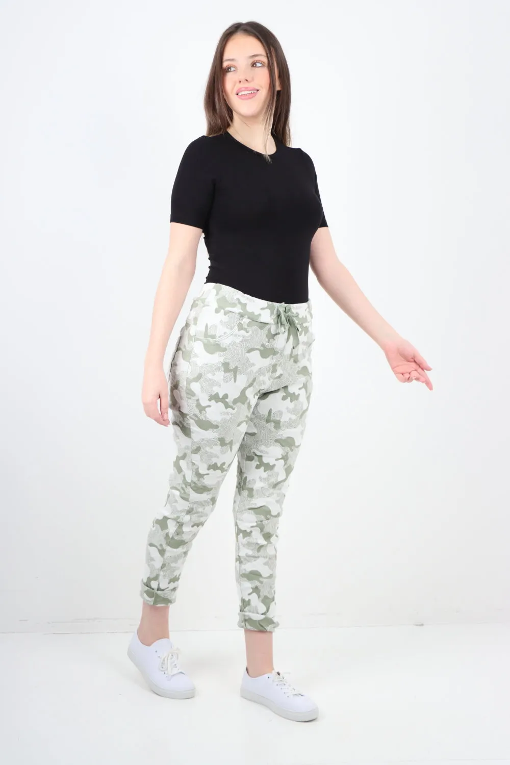 Magic Stretched Tie Pockets Printed Trousers