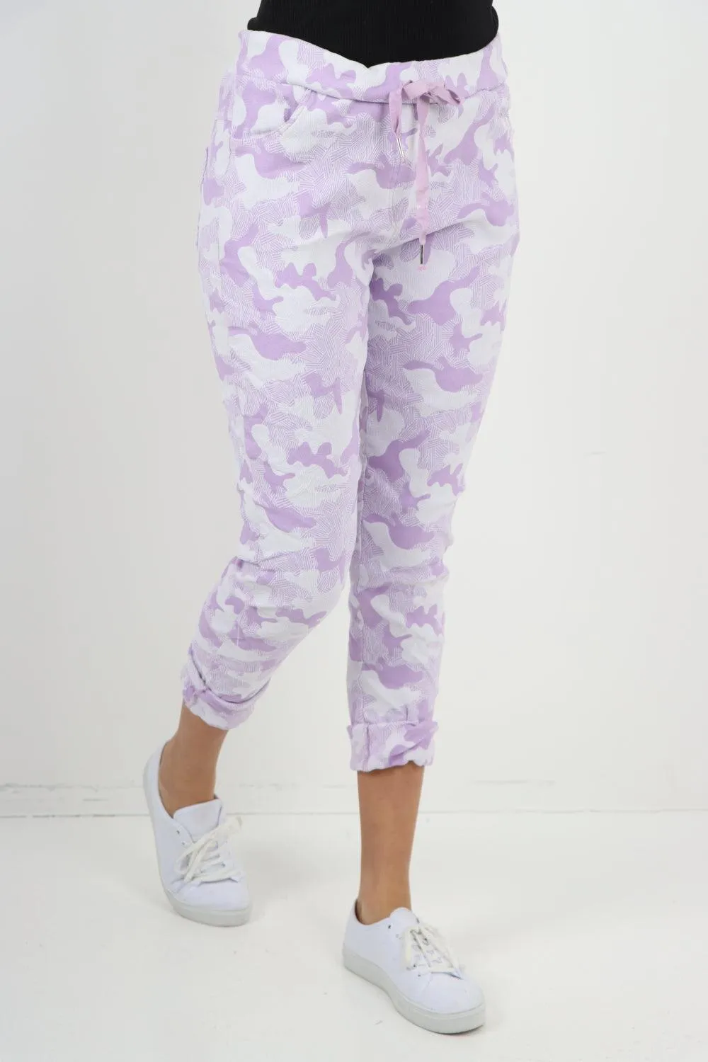 Magic Stretched Tie Pockets Printed Trousers