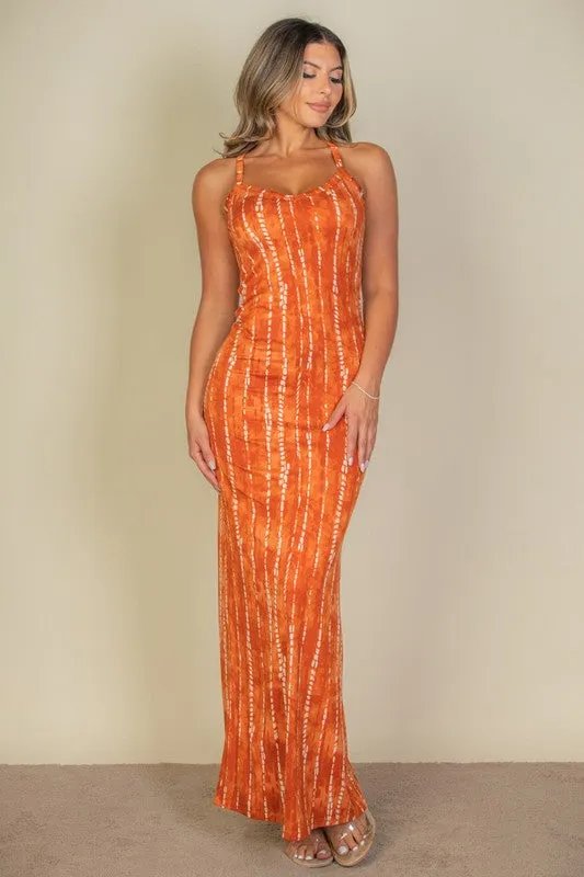 Mango Orange Tie Dye Printed Cami Bodycon Maxi Dress