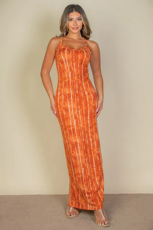 Mango Orange Tie Dye Printed Cami Bodycon Maxi Dress