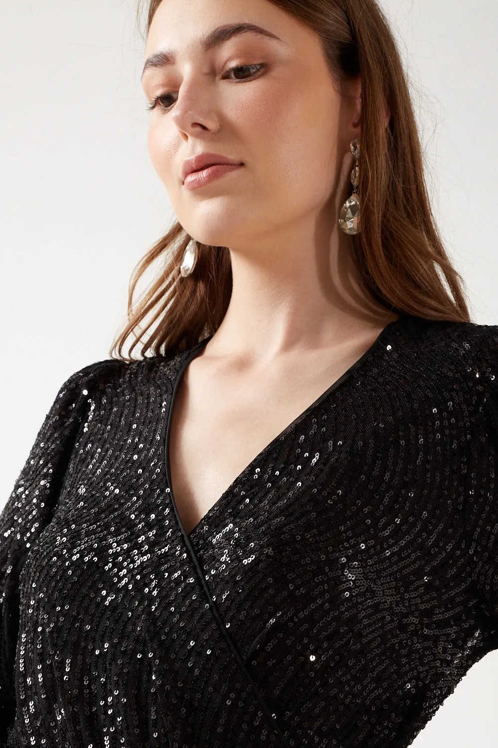 Marc Angelo Sequin Wrap Midi Dress