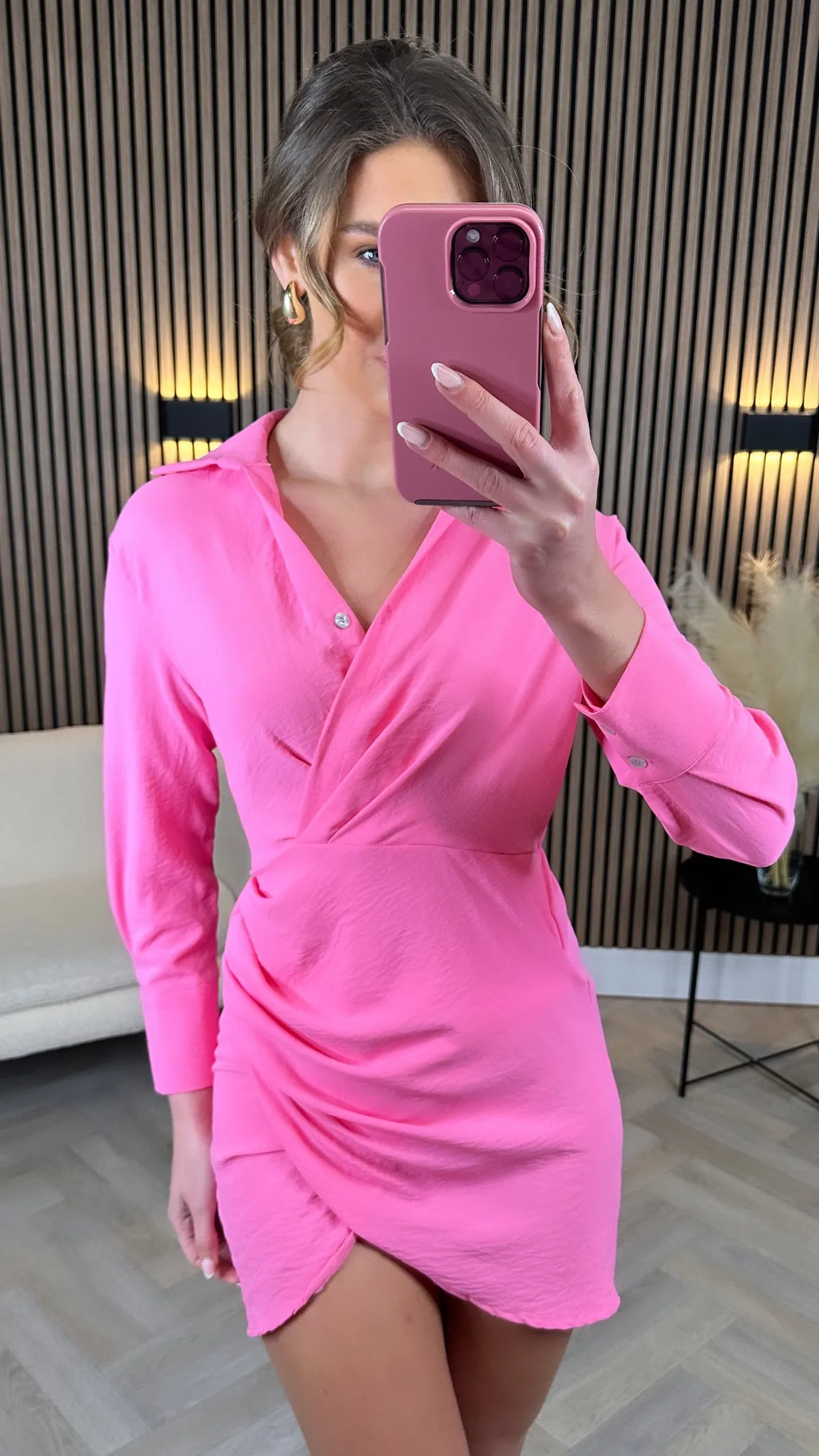 Melinda Rose Pink Wrap Detail V Neckline Mini Dress