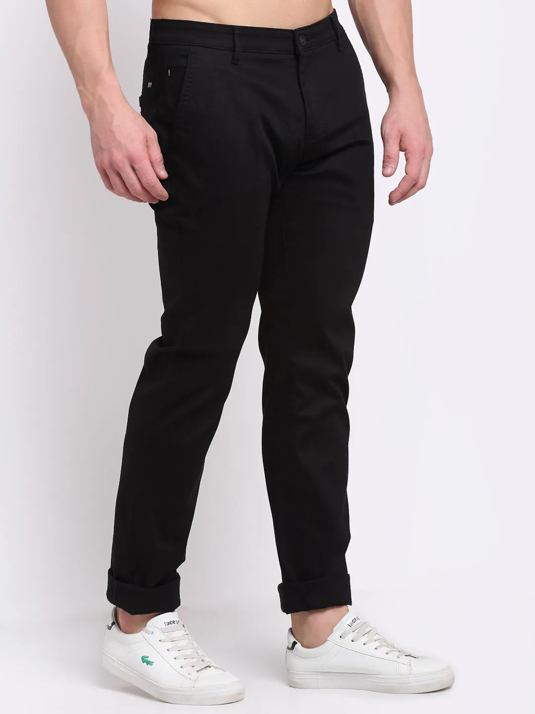 Men's Casual Flat front Black  Trousers