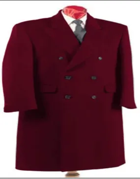 Mens Dark Burgundy Double Breasted Six Button Fully Lined Long Coat