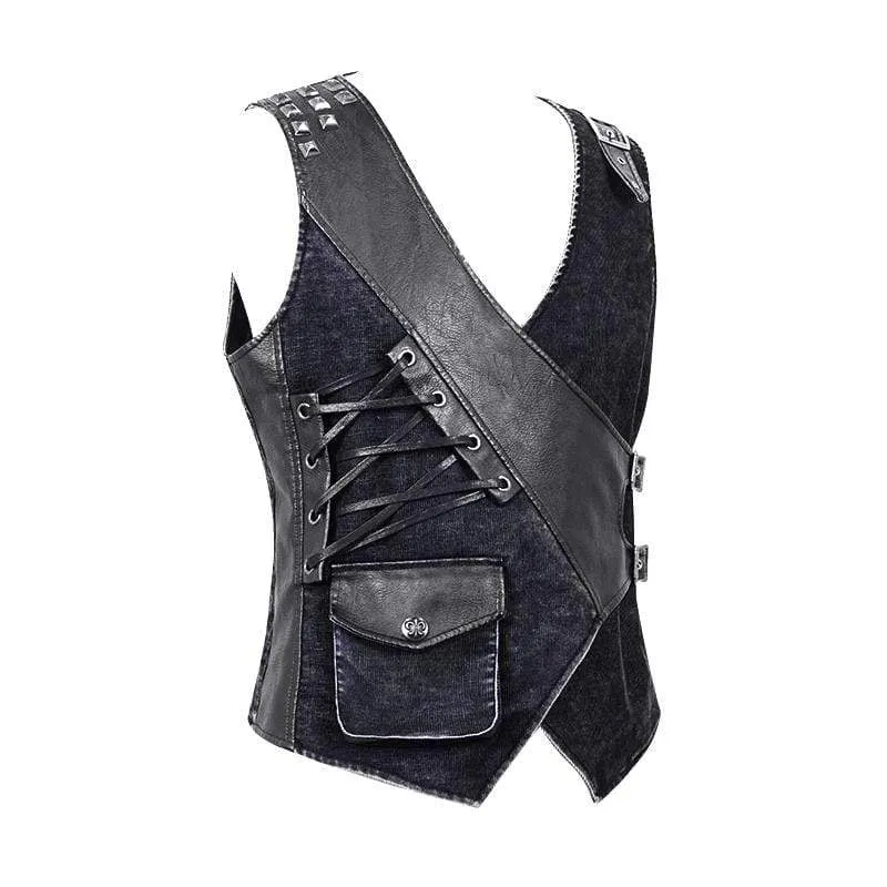 Men's Faux Leather Applique Belts Ropes Waistcoats With Pockets