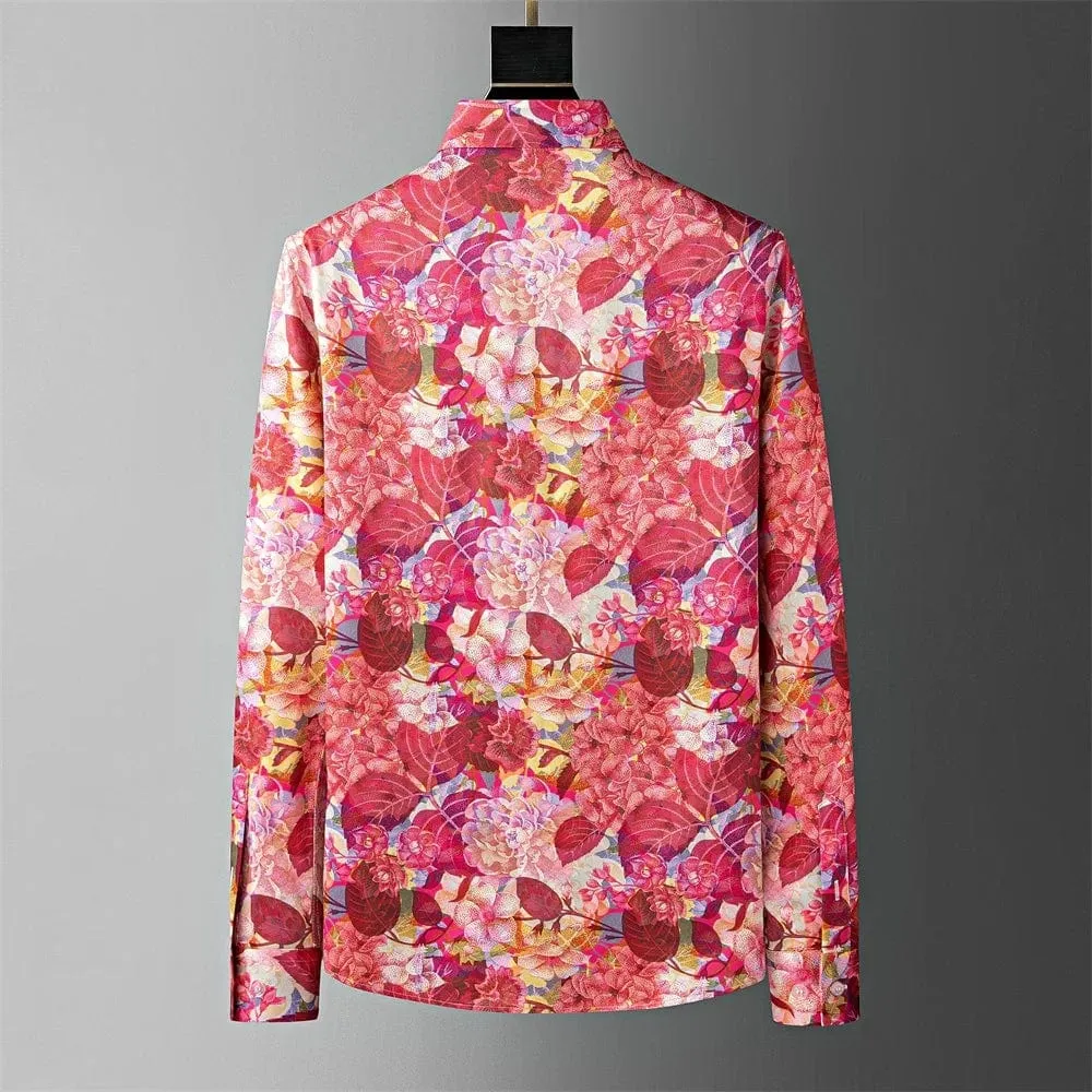 Men's Floral Long Sleeve Slim Fit Casual Shirt - High-Quality Fashion