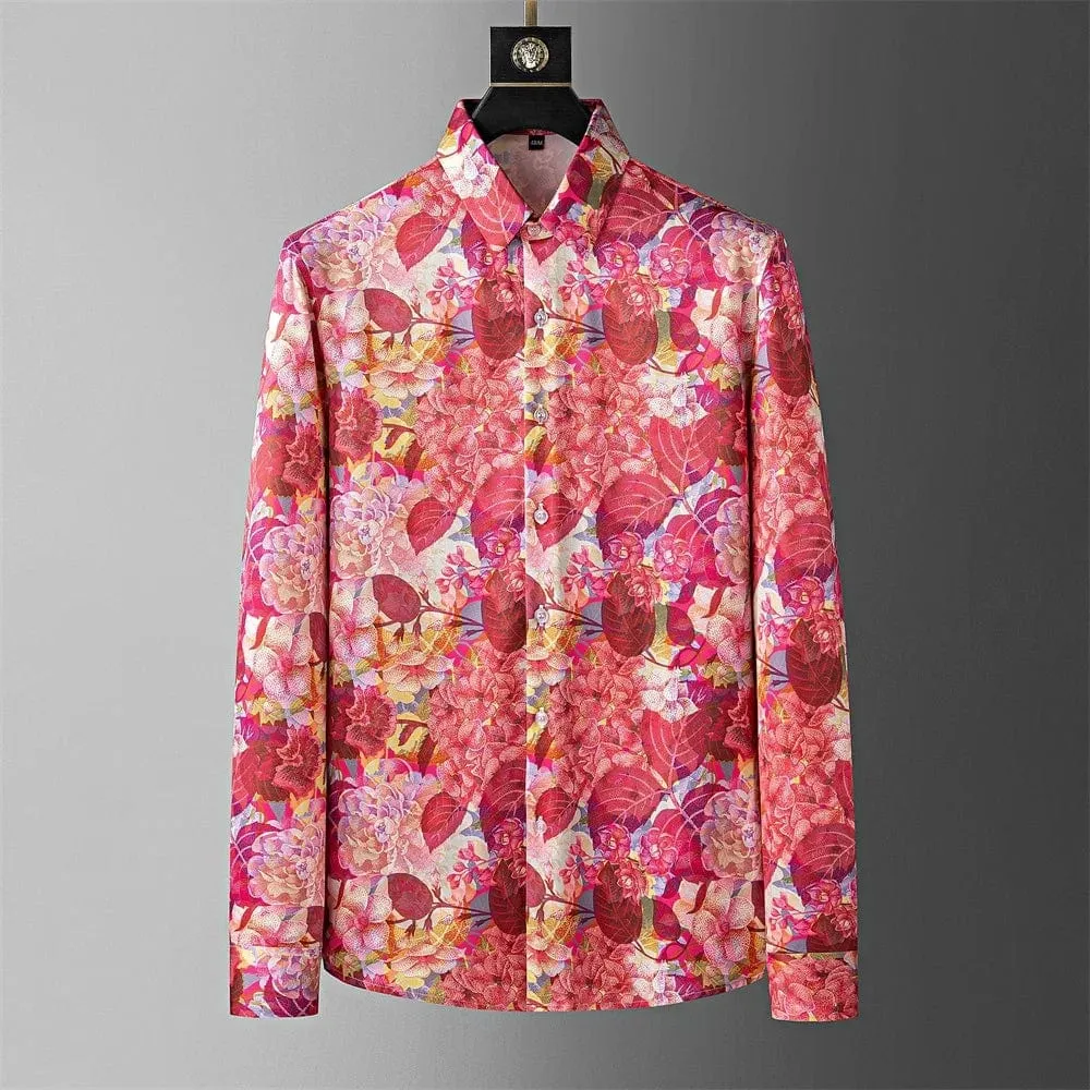 Men's Floral Long Sleeve Slim Fit Casual Shirt - High-Quality Fashion