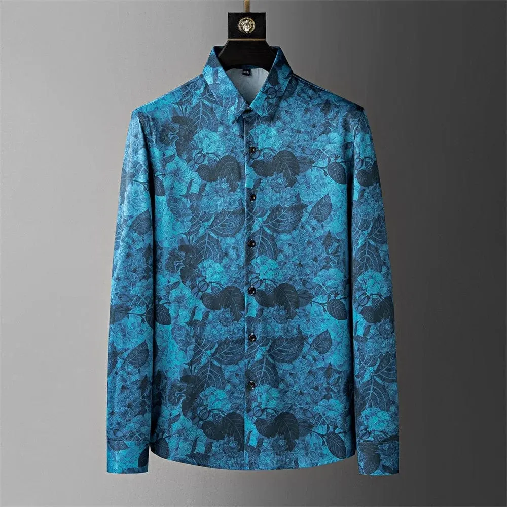 Men's Floral Long Sleeve Slim Fit Casual Shirt - High-Quality Fashion