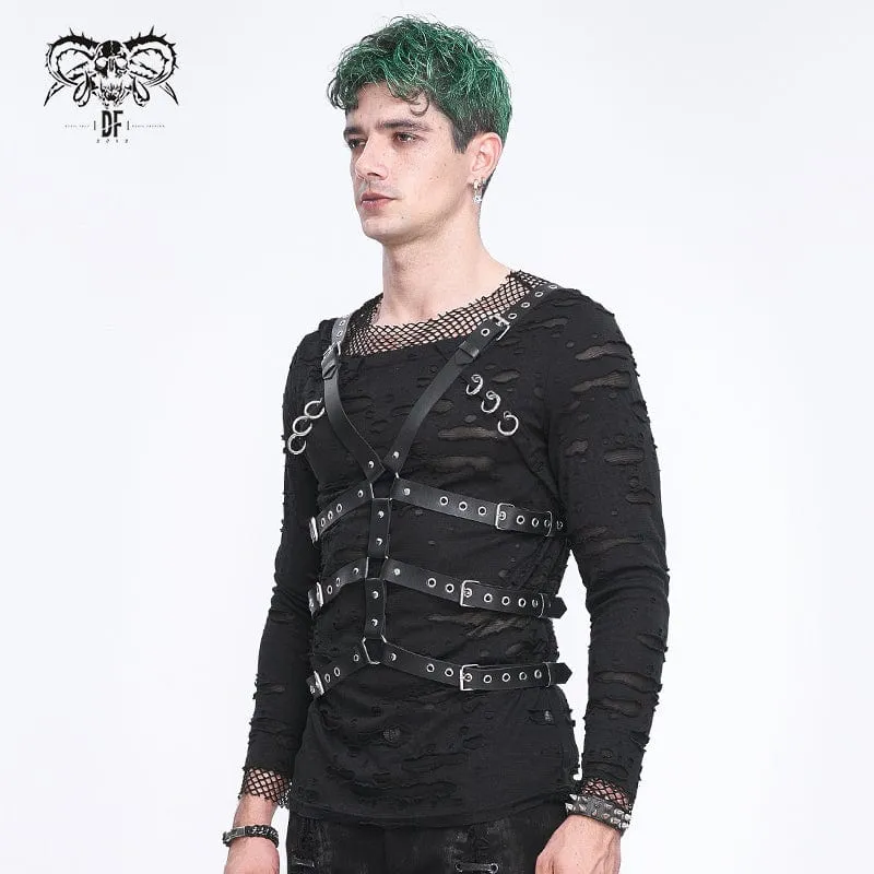 Men's Punk Crossed Buckle Faux Leather Harness