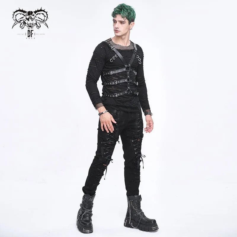 Men's Punk Crossed Buckle Faux Leather Harness