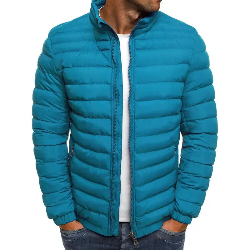 Mens Quilted Jacket – Zipper Solid Color Coldproof Padded Overcoat for Outdoor