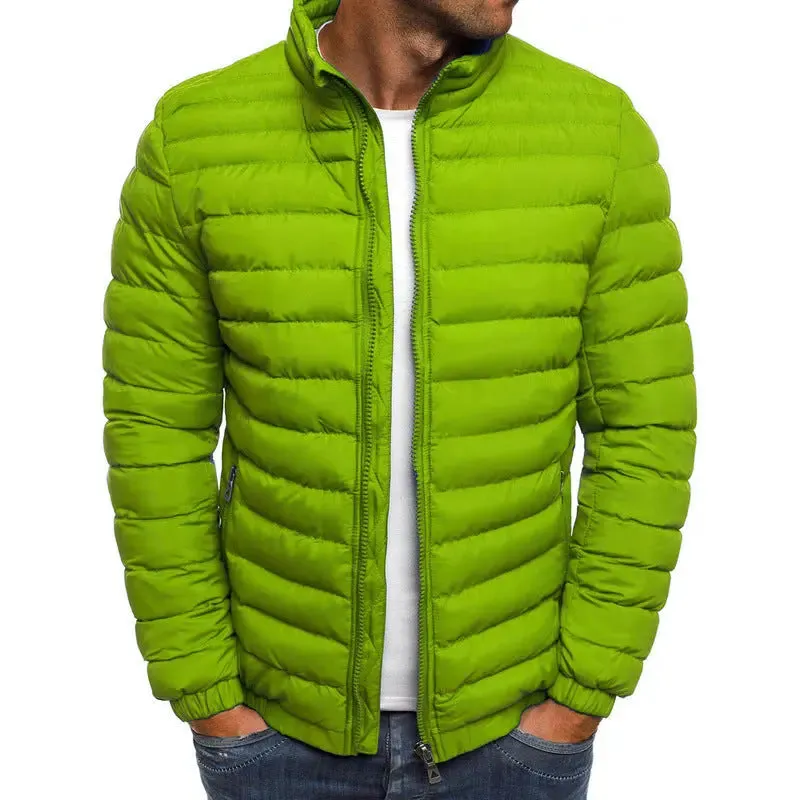 Mens Quilted Jacket – Zipper Solid Color Coldproof Padded Overcoat for Outdoor