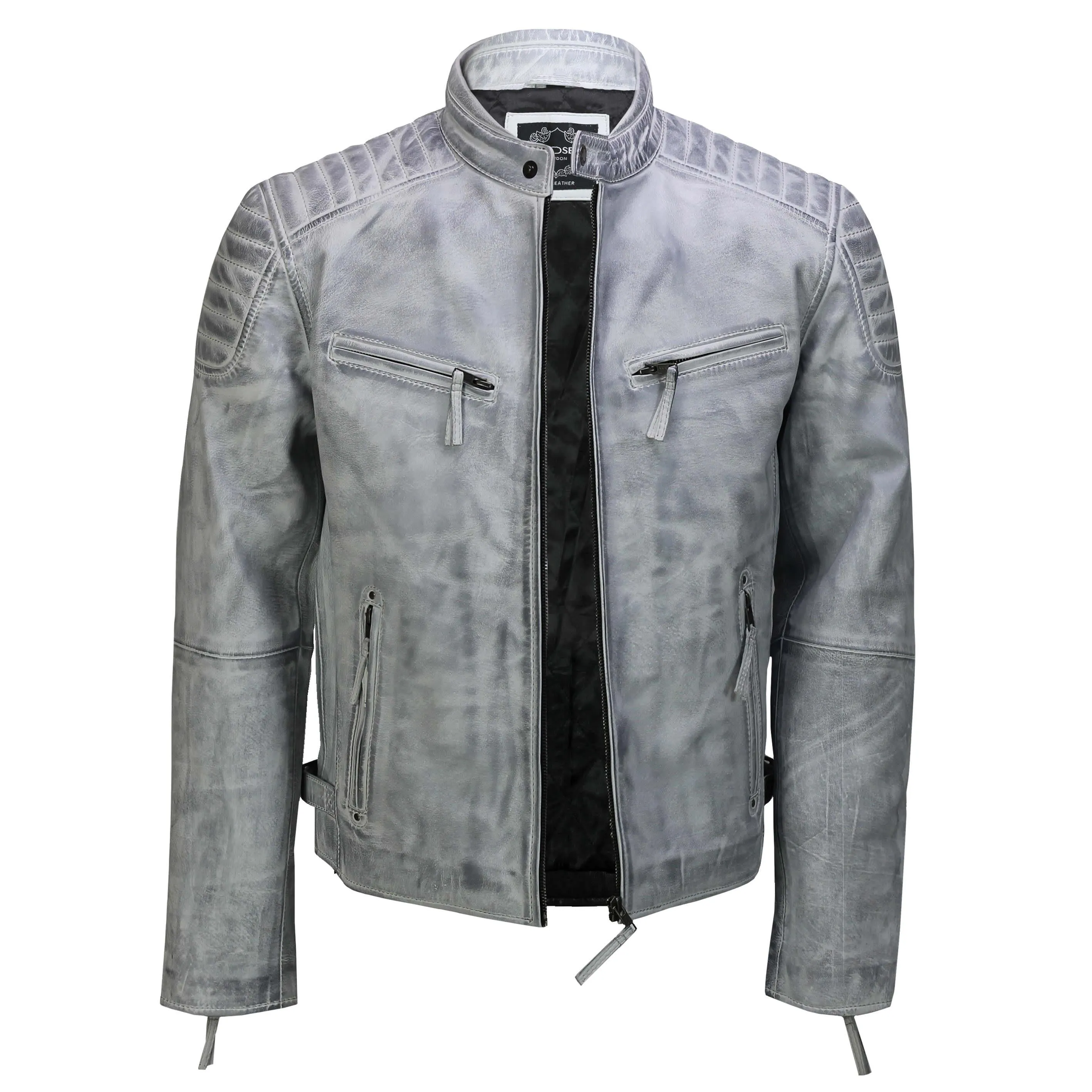 Mens Real Leather Antique Wash Retro Vintage Style Biker Jacket Slim Fit Bomber