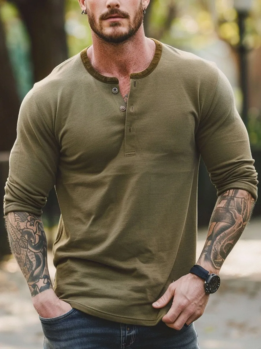 Men's Retro Henley Long Sleeve T-Shirt