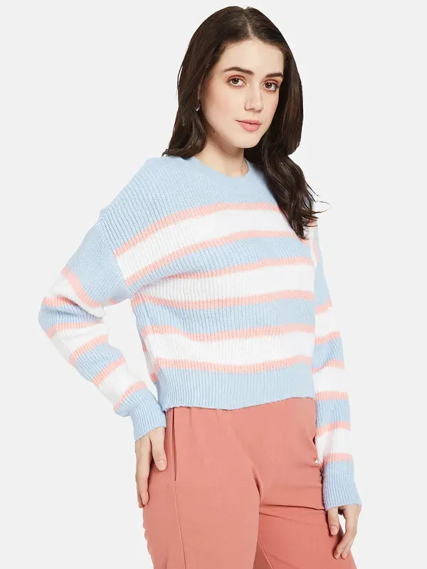 Mettle Women Blue  White Striped Pullover