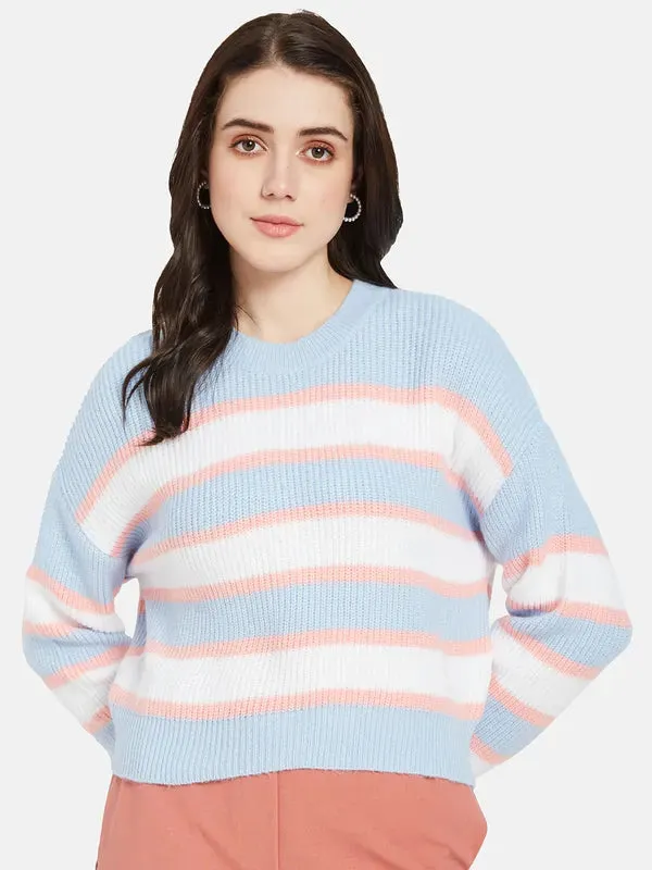 Mettle Women Blue  White Striped Pullover