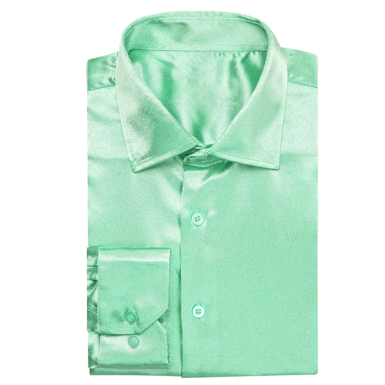 Mint Green Solid Silk Men's Long Sleeve Shirt