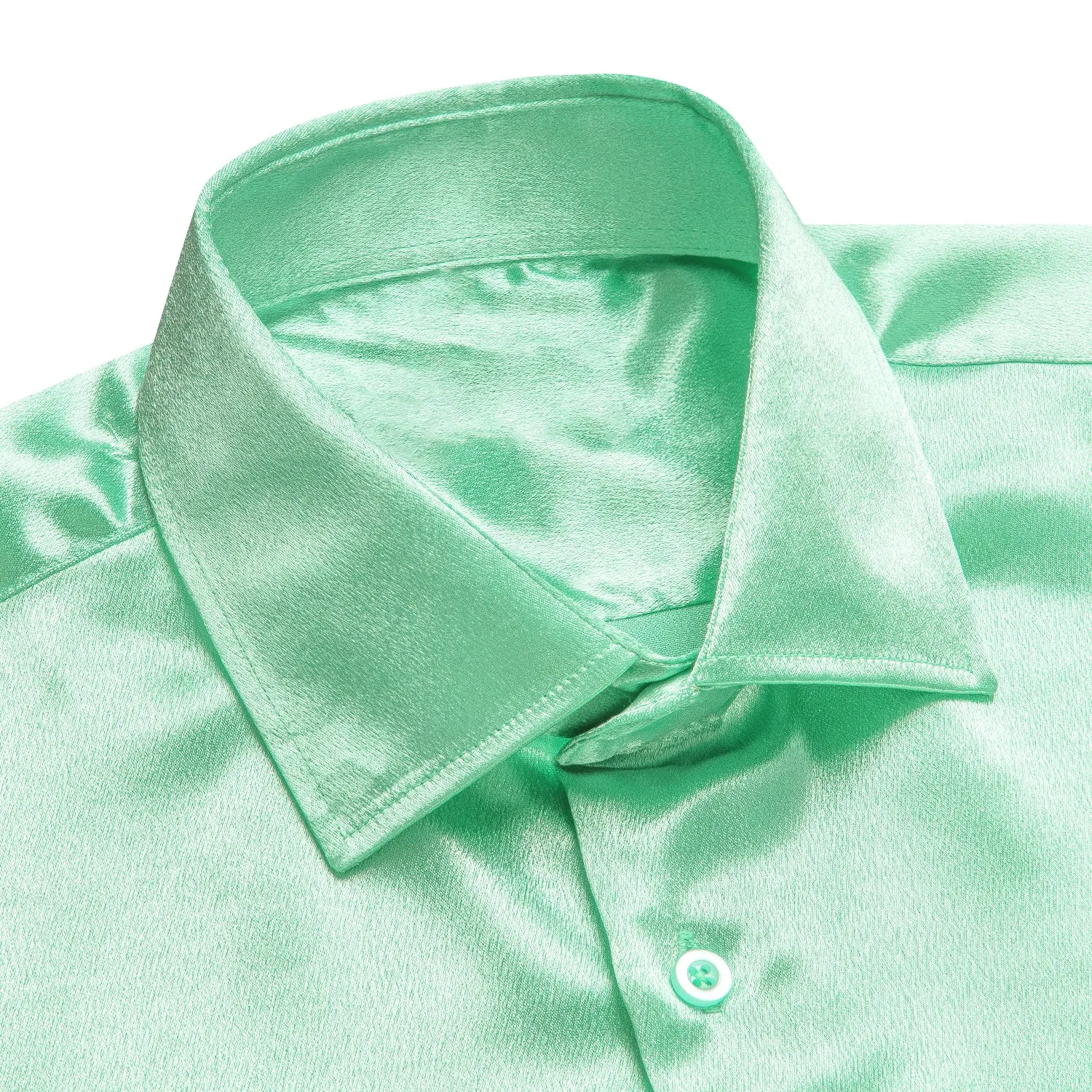 Mint Green Solid Silk Men's Long Sleeve Shirt