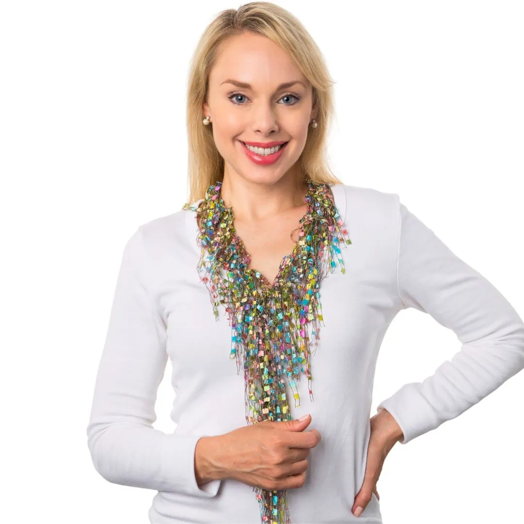 Multicolor Pastel Bundle - Scarf and Beaded Statement Necklace