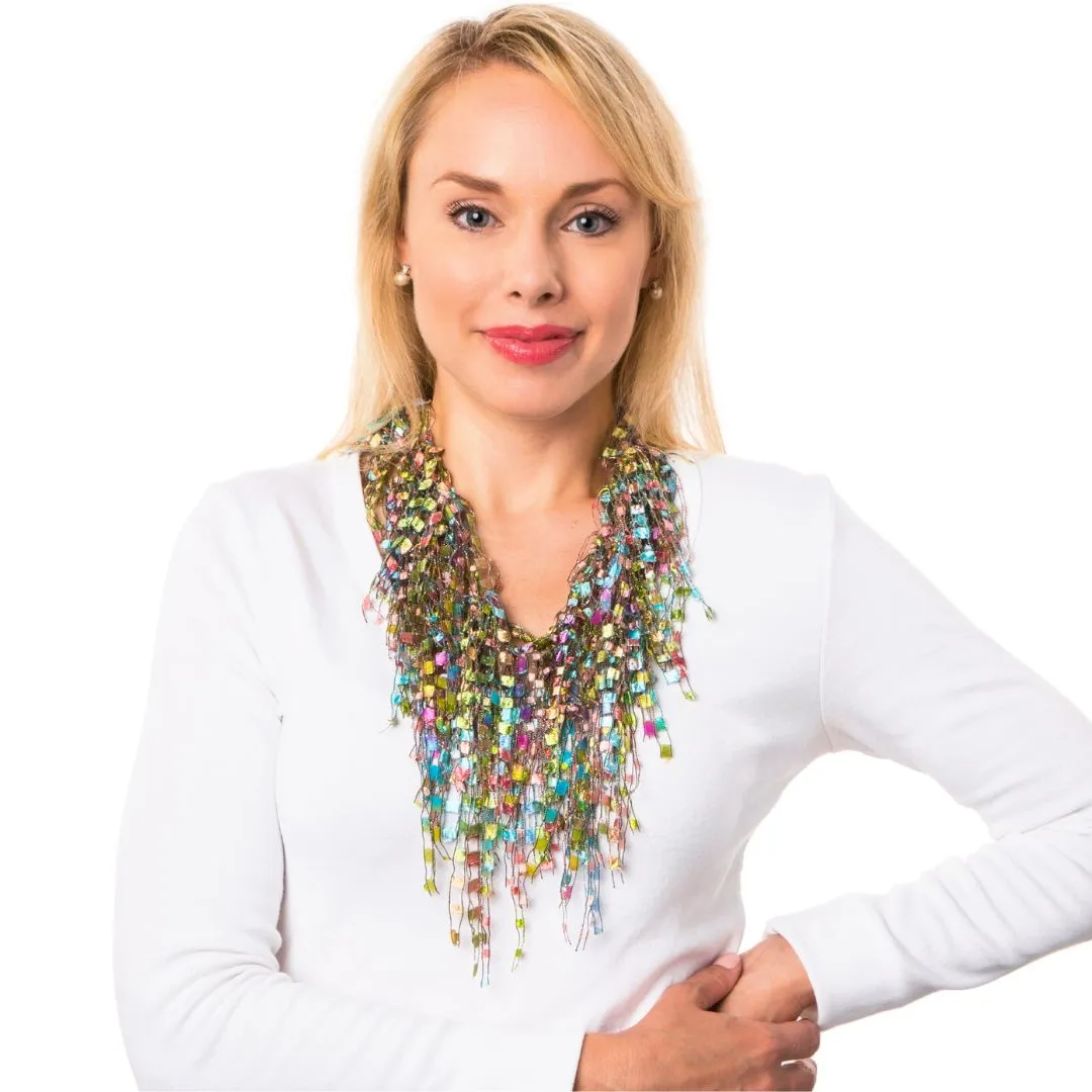 Multicolor Pastel Bundle - Scarf and Beaded Statement Necklace