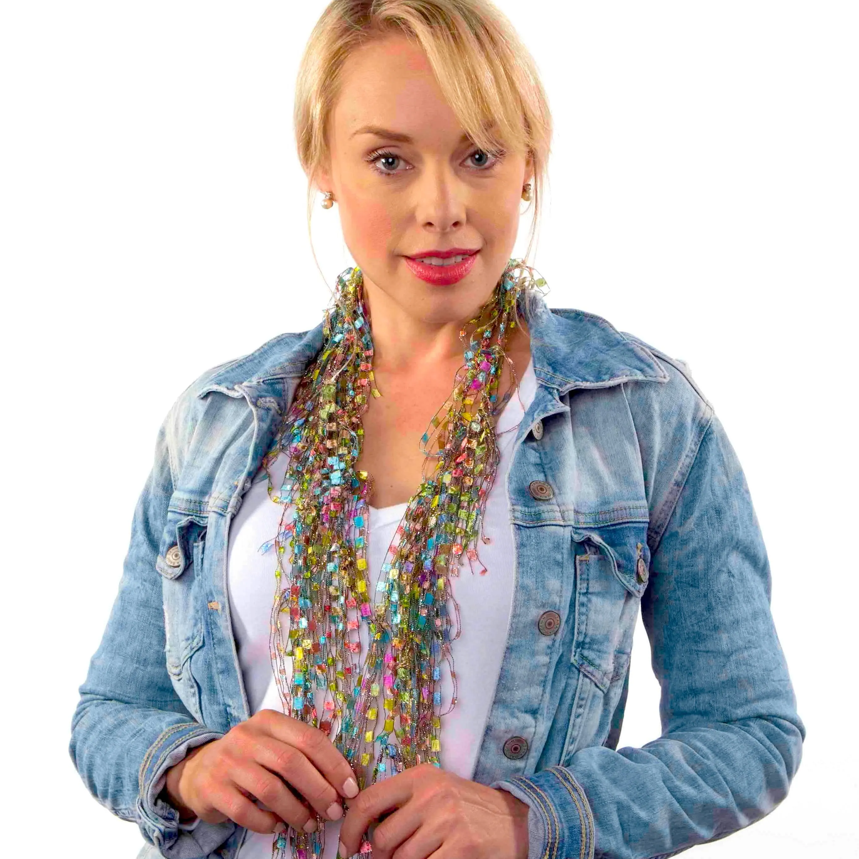 Multicolor Pastel Bundle - Scarf and Beaded Statement Necklace