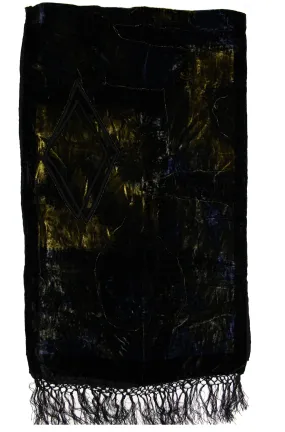 Multicoloured Patterned Devore Velvet Scarf with Black Boarder (170 x 52cm)