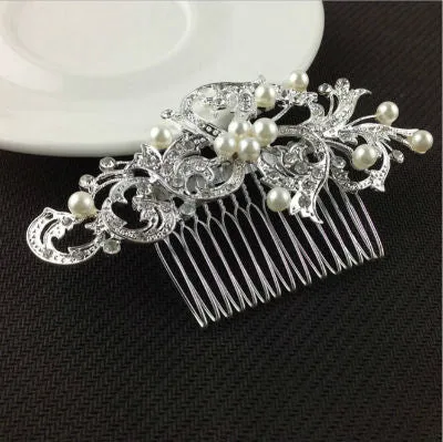 New Handmade Wedding Bridal Bride Hair Accessories Flower Crystal Imitated Pearls Hairpin Diamante Hair Comb Hairclip