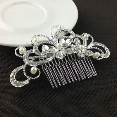 New Handmade Wedding Bridal Bride Hair Accessories Flower Crystal Imitated Pearls Hairpin Diamante Hair Comb Hairclip