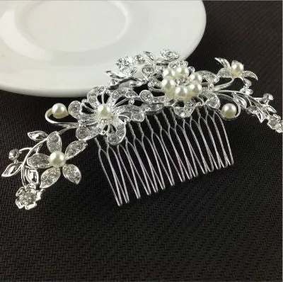 New Handmade Wedding Bridal Bride Hair Accessories Flower Crystal Imitated Pearls Hairpin Diamante Hair Comb Hairclip