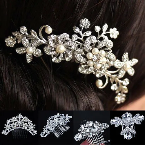 New Handmade Wedding Bridal Bride Hair Accessories Flower Crystal Imitated Pearls Hairpin Diamante Hair Comb Hairclip