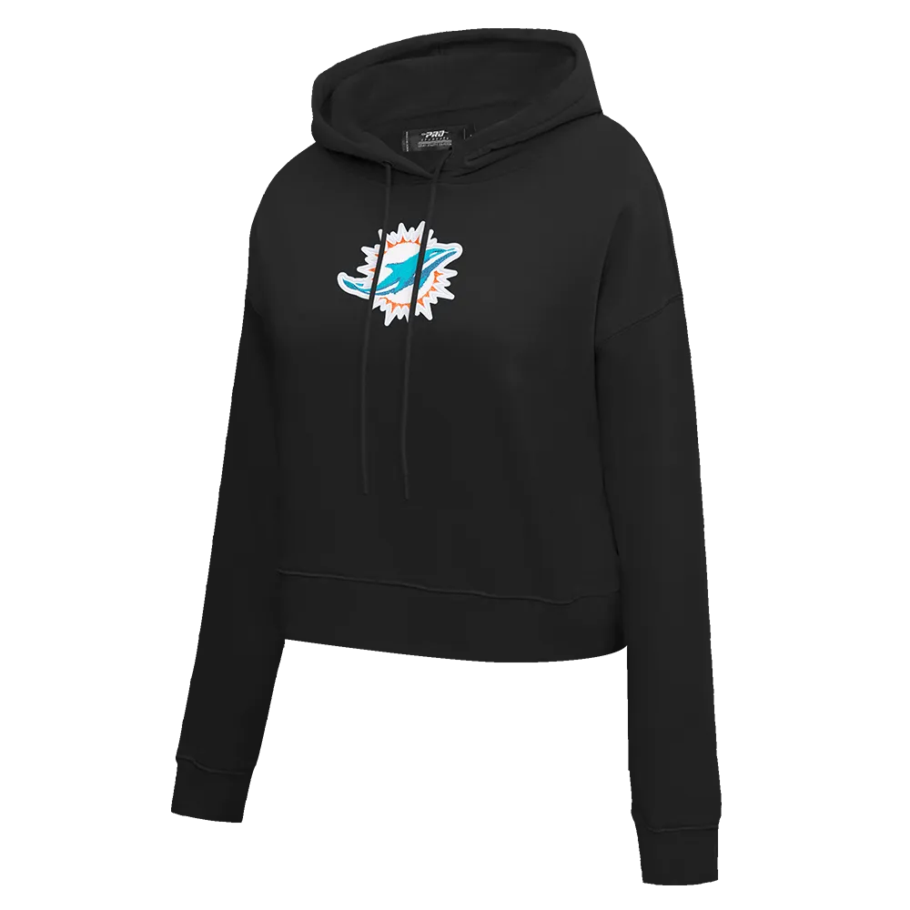 NFL MIAMI DOLPHINS CLASSIC WOMEN'S FLC CROPPED PO HOODIE (BLACK)