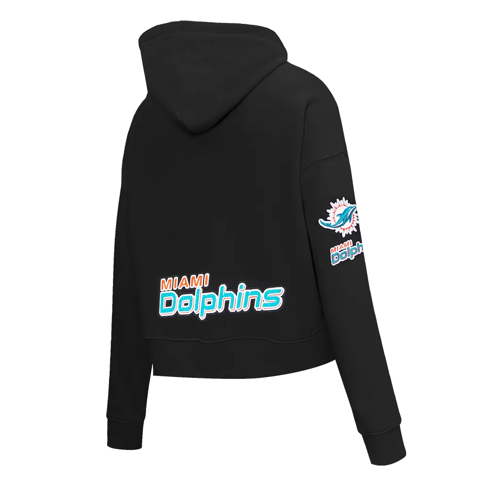 NFL MIAMI DOLPHINS CLASSIC WOMEN'S FLC CROPPED PO HOODIE (BLACK)