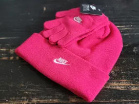 Nike Kids Magenta Pink 2 pcs Beanie Gloves Set 9A2961-U10 Youth Size