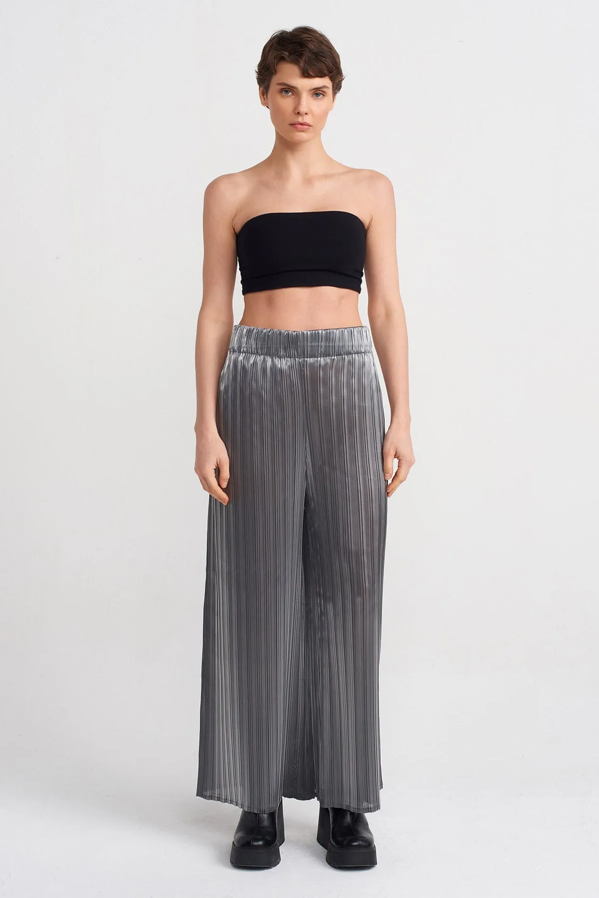 Nu  Wide Pleated Trousers Silver