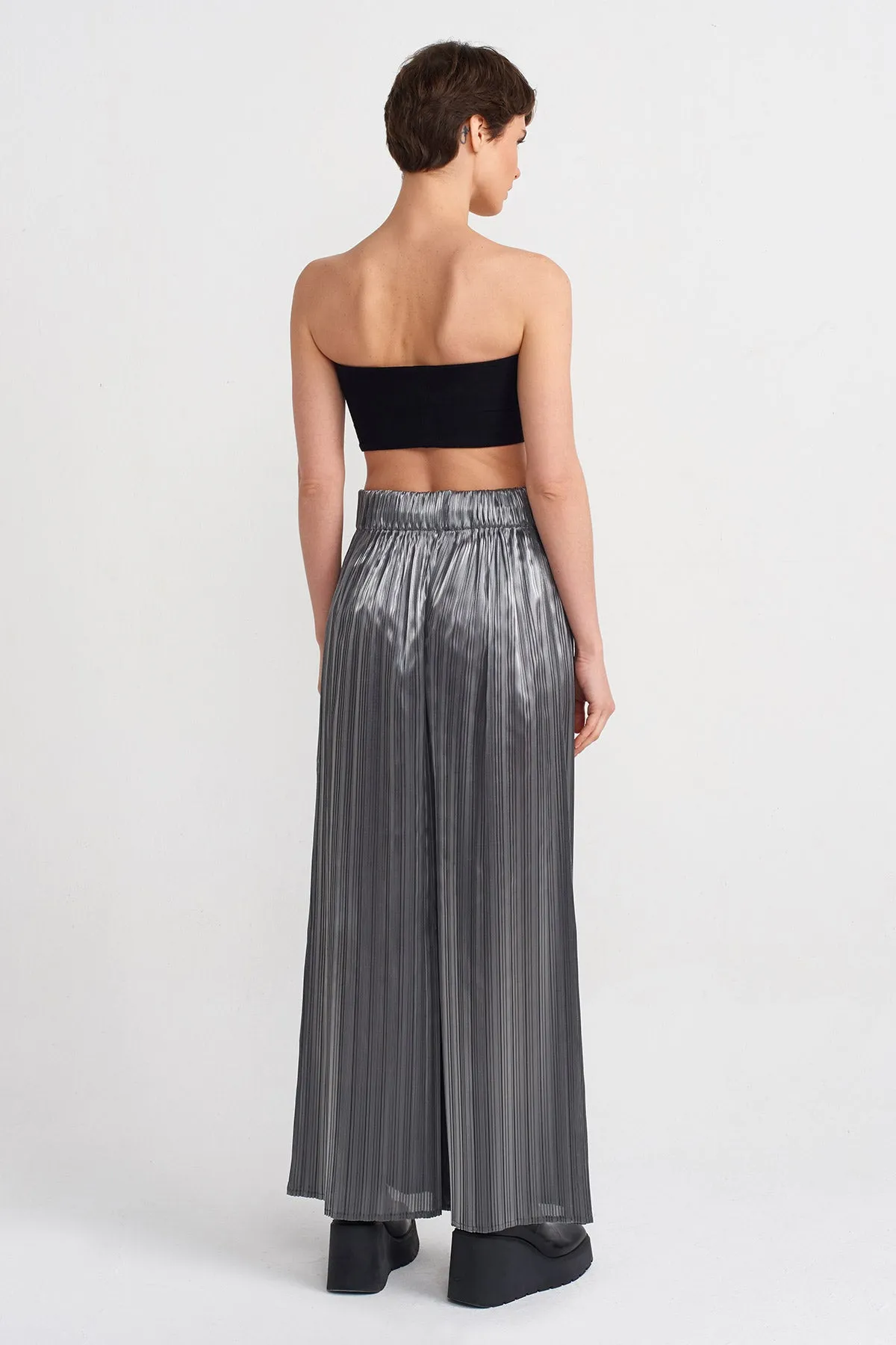 Nu  Wide Pleated Trousers Silver