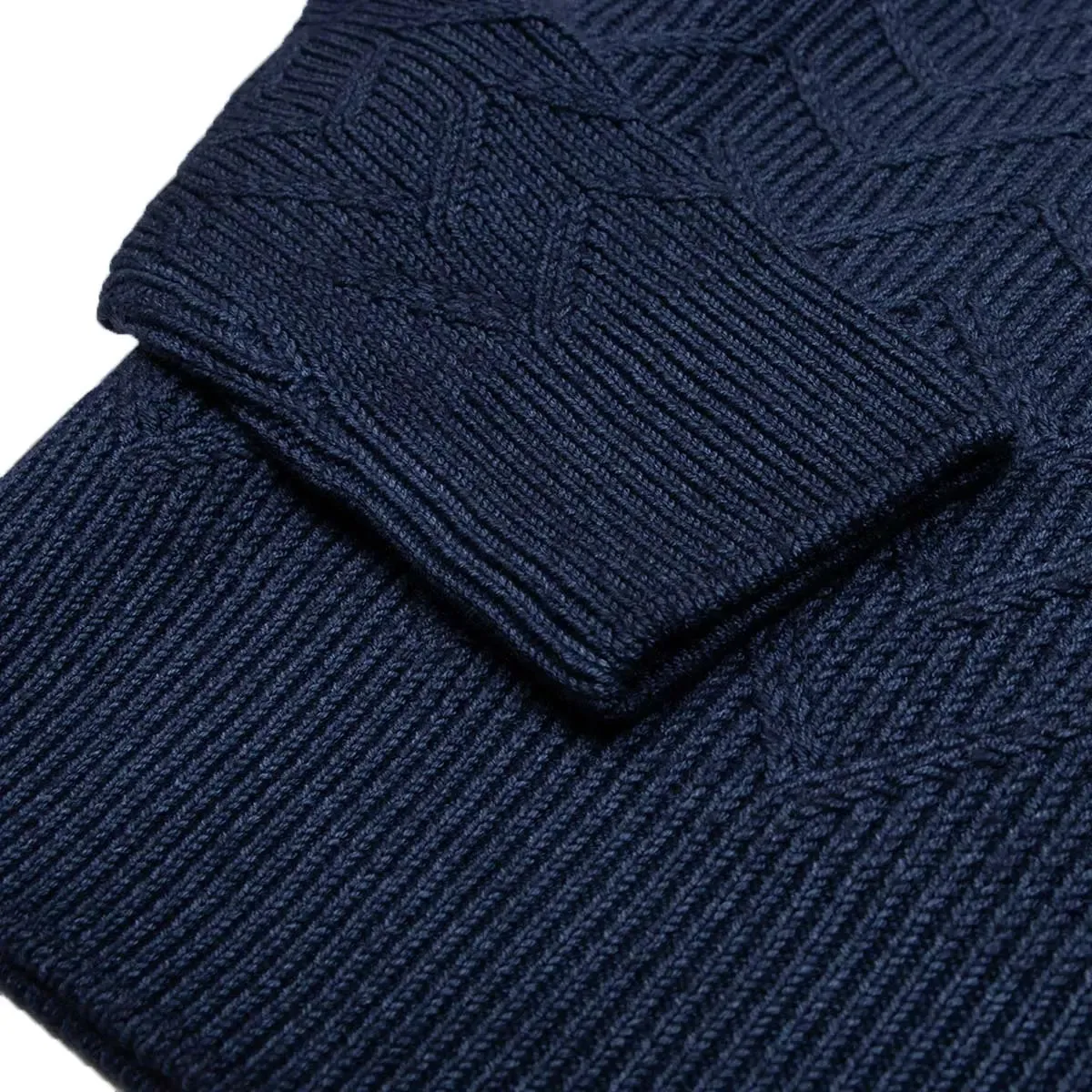 Oil Blue Herringbone Virgin Wool Knit Sweater