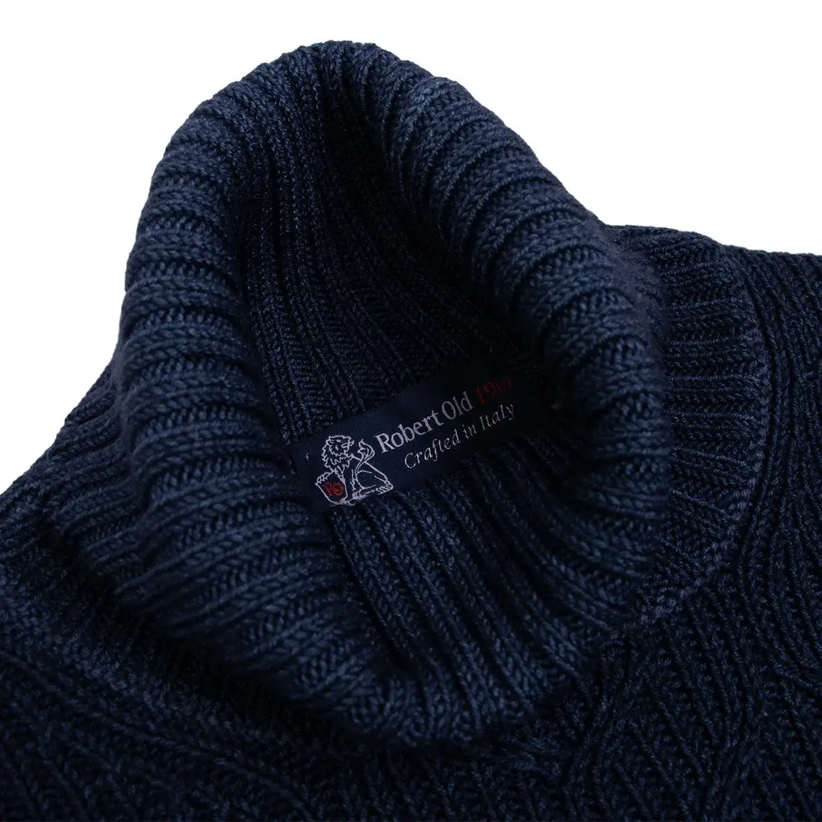 Oil Blue Herringbone Virgin Wool Knit Sweater