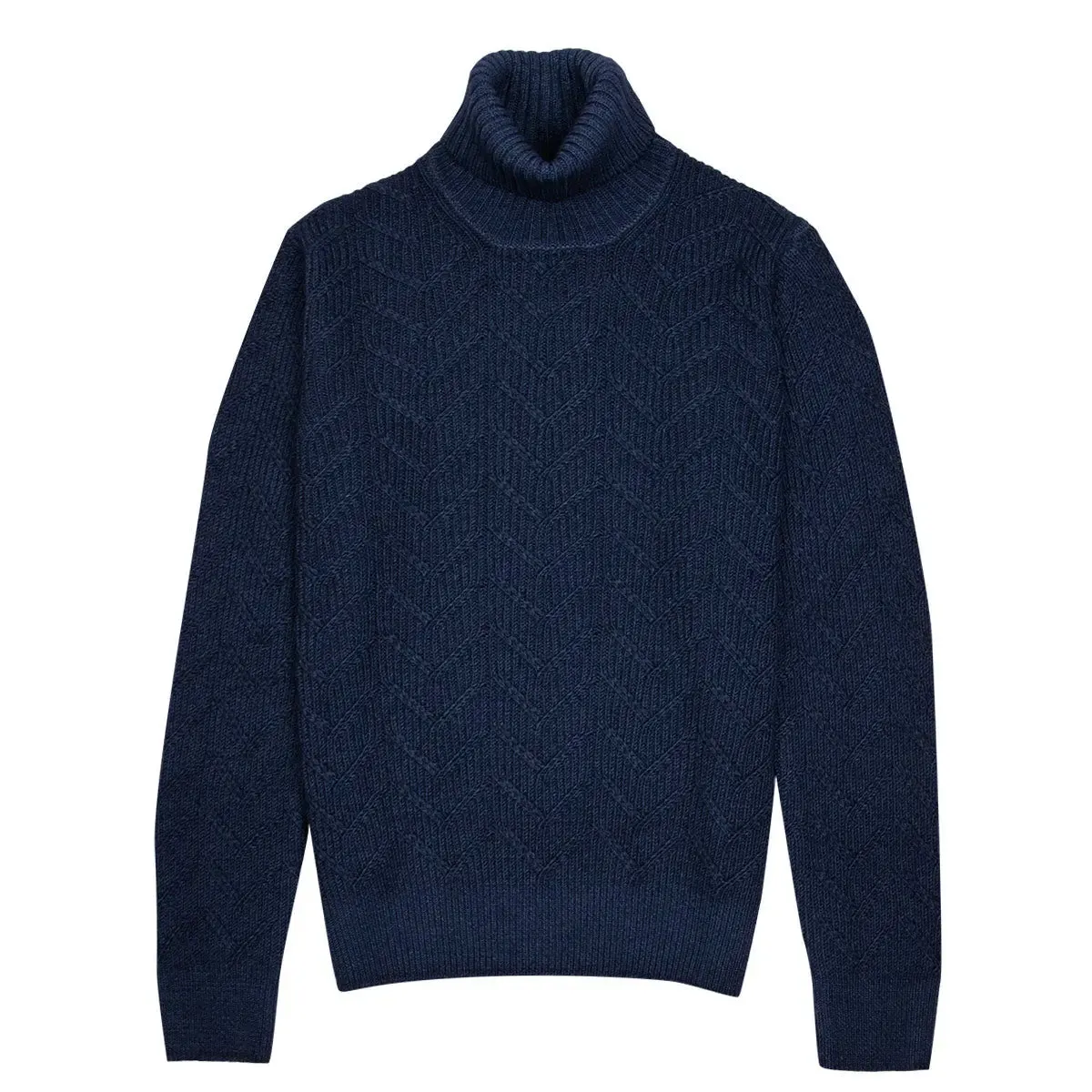 Oil Blue Herringbone Virgin Wool Knit Sweater