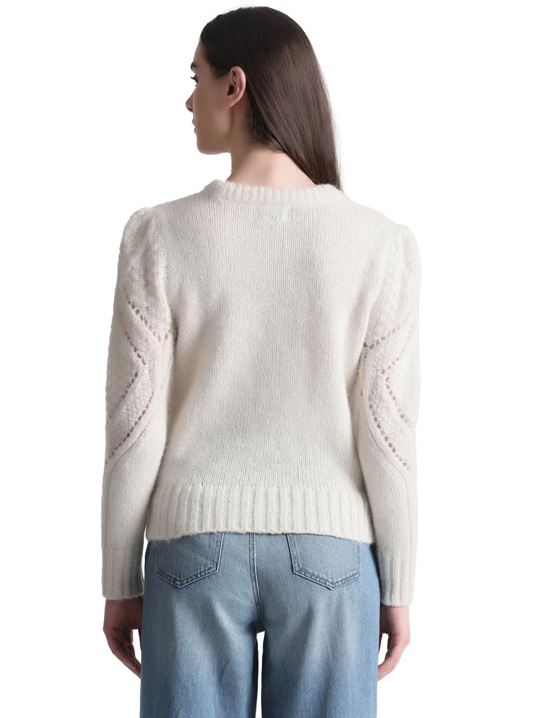 Only Women's Polyester Blend Round Neck Beige Pullover_Small