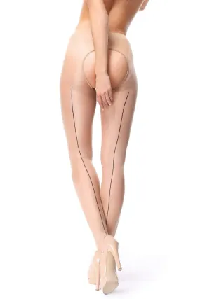 Open Crotch Back Seamed Tights Beige 20 Denier