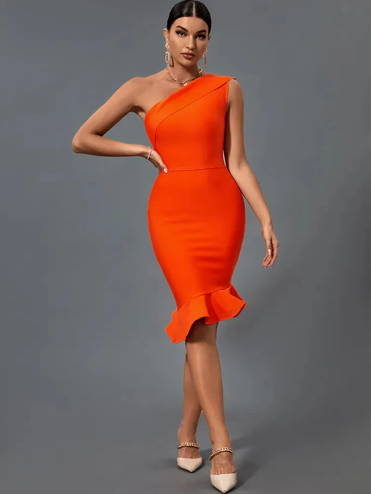 Orange Mermaid Midi Bandage Bodycon Dress