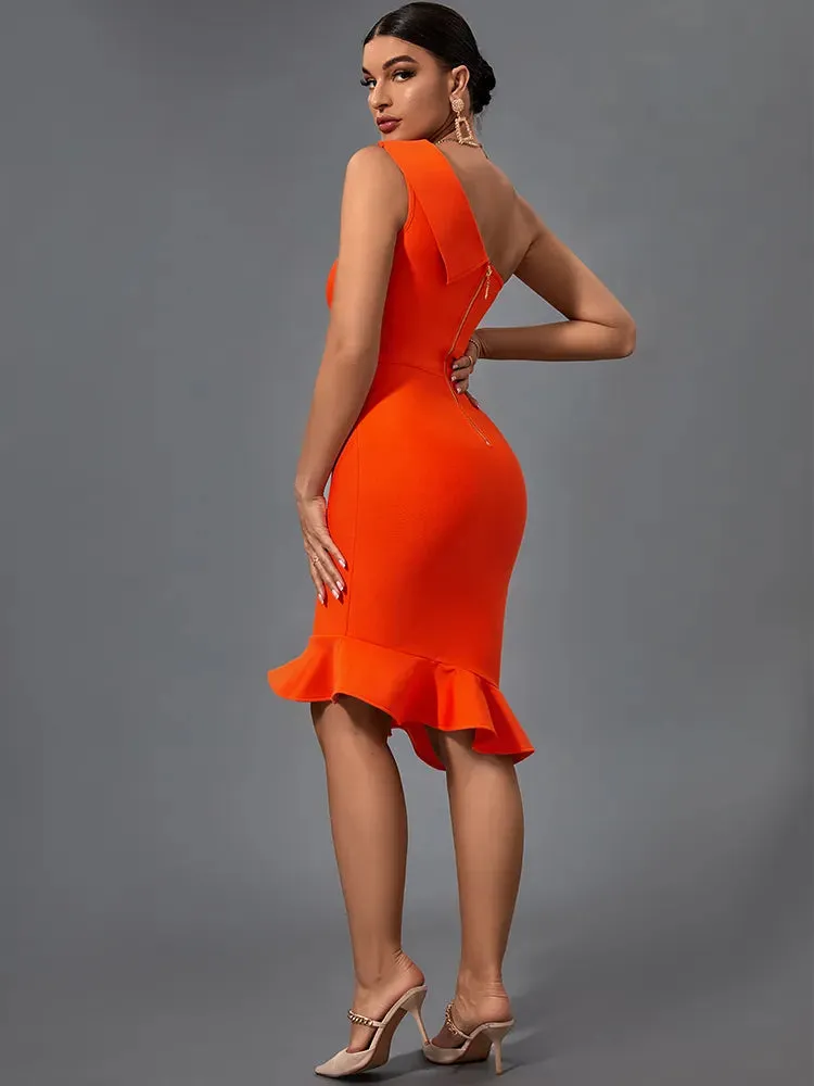 Orange Mermaid Midi Bandage Bodycon Dress