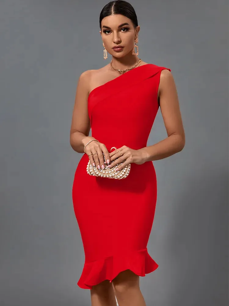 Orange Mermaid Midi Bandage Bodycon Dress