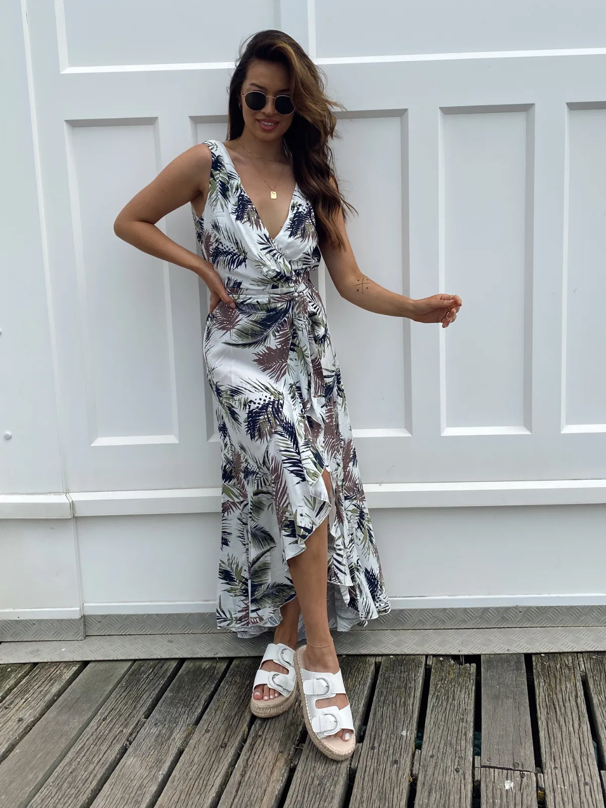 Orla Palm Print Wrap Midi Dress